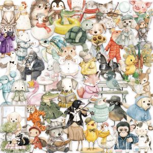 50 Pcs Cute Watercolor Animal Cartoon Stickers PET Waterproof Decals for Notebook Phone Case Guitar Laptop Gift