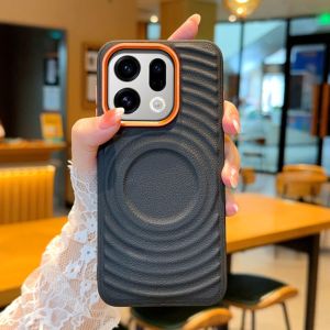 Ốp Điện Thoại Da Vân Sóng Từ Tính Cho OPPO Reno15 Pro Max Find X9 Pro X8 Ultra X8S+ Với Khung Bảo Vệ Camera Kim Loại Chống Sốc