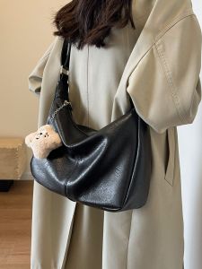 Large Capacity Retro Womens Tote Bag Soft Leather Commuter Crossbody Bag Quality Texture Korean Style Pure Color Casual Bag