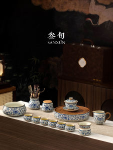 SANXUN | Blue and White Porcelain Lotus Design Tea Set