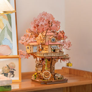 ROBOTIME Rolife Sakura Tree House DIY 3D Wooden Puzzle Model Toys Games Girls Adult Birthdays Gifts