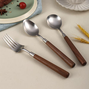 Luxury Retro Walnut Handle Stainless Steel Cutlery Set for Western Dining