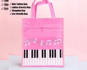 [MSIA SHIP] NOVELTY Pink Elegant Piano Keyboard Design Tuition Multipurpose Bag & Pencil Case Beg Serbaguna & Sarung Pensil Warna Merah Jambu Kids Lady Library Grocery Eco-friendly Shopping Market Student Children Budak Sekolah Hadiah Perempuan 补习 书包