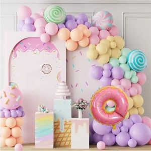 128PCS Candy Donut Rainbow Balloon Garland Arch Set Birthday Party Anniversary Graduation Indoor and Outdoor Room Decoration