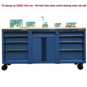 Tủ dụng cụ CSPS 183cm - 09 hộc kéo màu xanh dương mặt ván gỗ