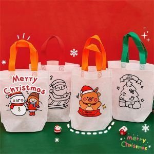 [Dizoey] Cartoon Christmas Doodle Tote Bag DIY Painting Bag Children Arts Crafts Color Filling Handbag Drawing Toy