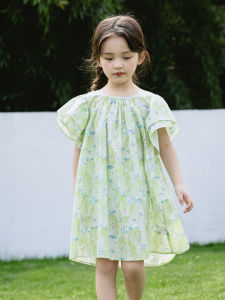 Original Design Mint Green  Style Girls Dress Childrens Clothing Cotton Fabric Summer New Arrival Sweet Style Dress