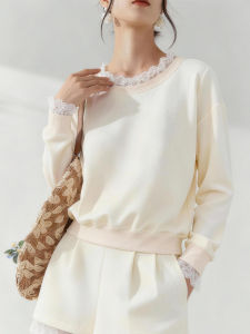 QINGNAER | Lace Splicing Loose Slim Fitting Sweater