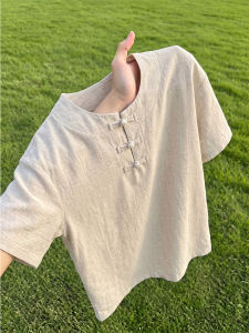 OUMULONG | Vintage Style Button Summer Breathable Fast-Dry Linen T-Shirt
