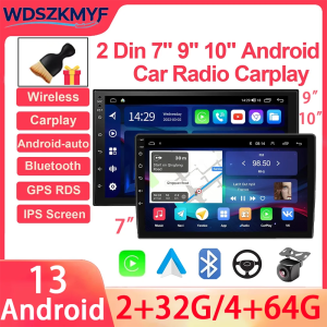 7/9/10 Inch Universal 2 Din Android 13 Car Stereo 64G Multimedia Autoradio Wireless CarPlay Android Auto GPS Smart Audio System