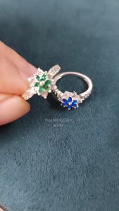 Nhẫn size nhỏ size 5 đính đá hoa cúc màu xanh lá xanh dương os66203F Hoa Minh Gem