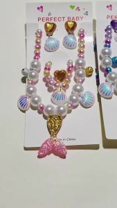 Oldlaiben  เครื่องประดับนางเงือก สร้อยคอไข่มุก เปลือกหอย มงกุฎเจ้าหญิง จี้หางนางเงือก สามารถปรับได้ แฟชั่นสําหรับเด็กผู้หญิง