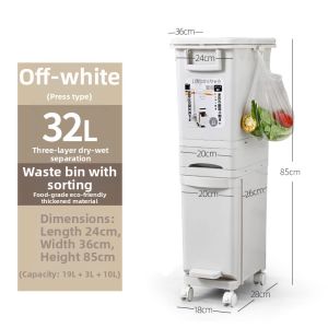 AMU·PIGGY | Kitchen Use Bend-Free Waste Separation Trash Bin Large