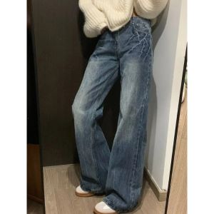 Loose Casual Denim Jeans Womens Wear Straight Leg Trousers Comfortable Daily Fashion Blue Washed  Womens jeans Y2k clothes