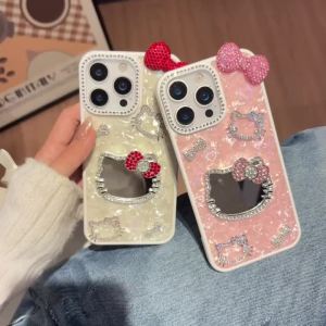 Sanrio | Ốp Điện Thoại iPhone 11/12/13/14/15/16/17 Pro Max Plus Chống Sốc Đính Kim Cương Cao Cấp Hello Kitty Có Gương Trang Điểm Chống Trơn Trượt Chống Xước