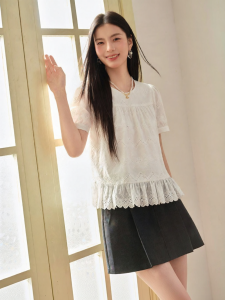 OSA | Lace Hollowed French Sweet Short Sleeve Shirt