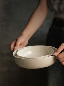 JOTO | Home Use Ceramic Double Handle Plate Round Deep Dish Fish Plate Underglaze Color Dinnerware