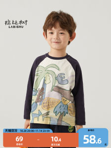 Rabistree Kids Spring Autumn Pure Cotton Color Block Knitted T-Shirt Outdoor Casual Long Sleeve Overhead Top for Boys