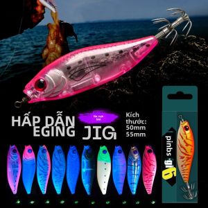 1 Cái 50Mm/55Mm Gỗ Tôm Dụ Có UV Mực Jig Móc 4G 5.5G Nhân Tạo Mực Mồi Cho Bạch Tuộc Egi Mực Nang Câu Cá Biển