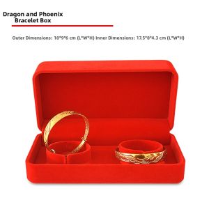 Wedding Set Three Gold Jewelry Box with Lock Wooden Gold Gift Box Feng Long Feng Bracelet Box Wooden Wedding Engagement Gift