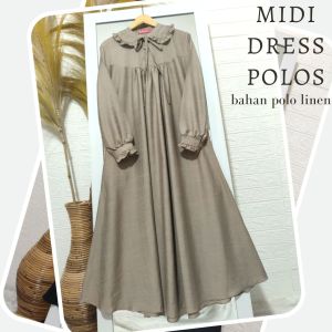 MIDI DRESS POLOS BAHAN LINEN SILK / DRESS LEBARAN 2023 TERBARU / DRESS ANAK REMAJA KEKINIAN