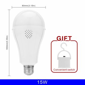 LED Emergency Light Bulb E27 15w 1600mAh 85-265V Rechargeable Bulb for Home Power Failure Camping Tent Porch Garden Lamp