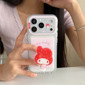 Sanrio | Cute My Melody Large Camera Window Phone Case With Bracket Kawaii Transparent Shockproof Clear Cover For iPhone 15 16 17 Pro Max