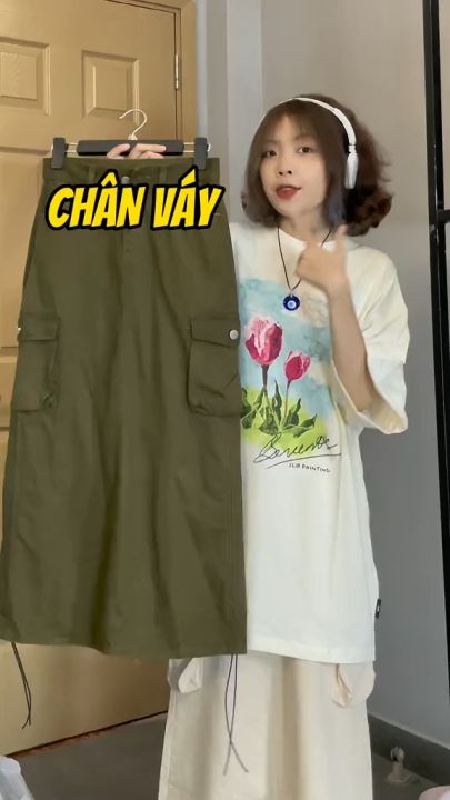 D224 : Đầm thun dài hoa cúc rút dây eo phối ren chân váy - yishop.com.vn