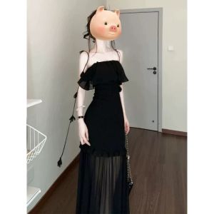 Karrar betsey | Đầm Dạ Hội Đen Eo Cao Không Quai Slimming Mùa Hè