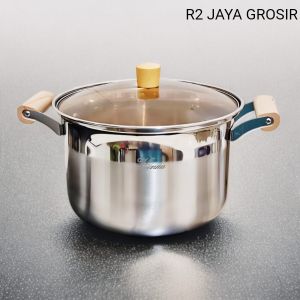 Panci Soup sup Pot Stainless Steel Tebal + Tutup Kaca Gagang Kayu • Sabella Pot 26 cm Kitchenware