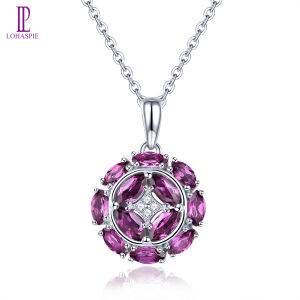Lohaspie Jewelry Pure 1.8 Carats 925 Sterling Silver Pendant Natural Rhodolite Garnet Pendant Marquise Cut Gemstone Women Fashion Pendants Jewelry Birthstone Pendant