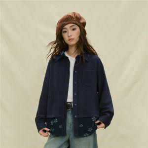 Designer Giordano Womens Long Sleeve Shirt Suede Patchwork Embroidery Denim 18345226 Casual Fashion Polyester Fiber