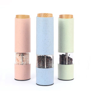 เครื่องบดเกลือและพริกไทยไฟฟ้าสีชมพูสีฟ้าสีเขียวพร้อมเครื่องบดพริกไทยเครื่องเทศอัตโนมัติแบบเบา