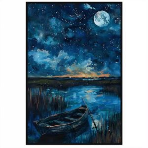 Tranh bến thuyền bầu trời đêm dầy sao.Tranh treo tường dán tường trang trí nội thất.CGI-1128