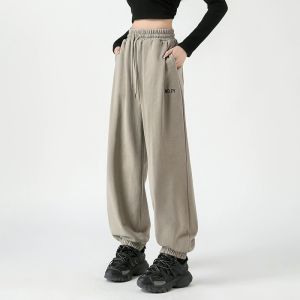 พลัสไซส์ สไตล์อเมริกัน ผ้าขนแกะ เรียงราย ลำลอง กางเกงขายาว ผู้หญิง ฤดูใบไม้ร่วง ฤดูหนาว ขาตรงหลวม พรางหุ่น กางเกงโคมไฟ