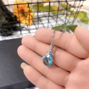 Dây Chuyền Mặt Dây Chuyền CZ Màu Xanh Thanh Lịch Dành Cho Nữ Phong Cách Tươi Mới Thời Thượng Trang Sức Kỷ Niệm Ngày Cưới Với Đá Cubic Zirconia Lấp Lánh