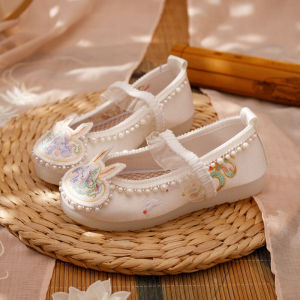 Shoes for Han Chinese Clothing Girl National Style Horse-Face Skirt 24 Spring & Fall New Arrival Cute Rabbit Childrens Cloth Shoes Archaistic Ancient Costume Embroidered Shoes