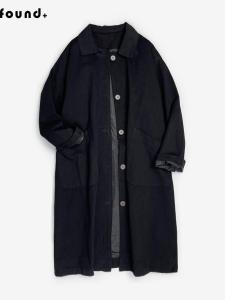 แจ็คเก็ตผ้าฝ้ายสแปนเด็กซ์ทรงหลวมยาวคลุมเข่าสไตล์ญี่ปุ่นและเกาหลีฤดูใบไม้ร่วงปี 2024 ปกโปโล กระดุมเดียว สีพื้น