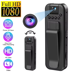 Mini Kamera CCTV HD 1080P 180 Kamera Penglihatan Malam Nirkabel Mini Camcorder Dash Cam Police Body Motorcycle Bike Motion Camera Desain Magnetik Rekaman Panggilan HD Klip Belakang Desain Camera Mini Original