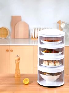 5 layer food storage sliding door organizer with cover Household Multi layer Food containers Thermal insulation preservation Anti flies food keeper Stackable Keep warm Dust proof Dish Food Tray Plastic Transparent Dust Proof Kitchen Accessories 