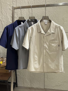 Quick Dry Smooth Cuban Collar Short Sleeve Mens Casual Shirt Lightweight Breathable Summer Fashion Pure Color Loose Fit