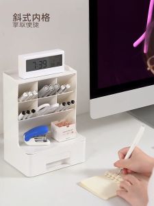 【Woody】Oblique Pen Holder Large Capacity Stationery Storage Box Desktop Shelf Desk Drawer Pen/Marker Pen Holder