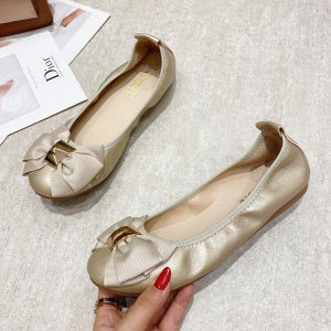 Womens Flat Bottom Egg Roll Shoes Soft Sole Anti-Slip Bean Bean Shoes Spring Summer Casual round Toe Low Heel Fashion Single Shoes