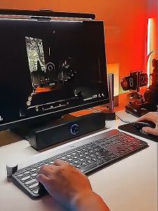 USB Soundbar Stereo Mini Speaker LED Light 3.5mm AUX Audio Line-In Gaming Desktop Computer Laptop PC