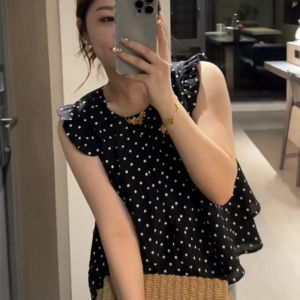 SHUAIYUE | Áo Sơ Mi Chấm Bi Xếp Ly Elegance Pháp Tay Bồng