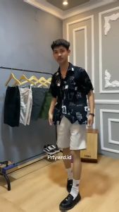 Kemeja Casual Pria Hawai Printing Vintage Pantai - Kualitas Premium, Motif Aesthetic, Bahan Rayon Import (COD)