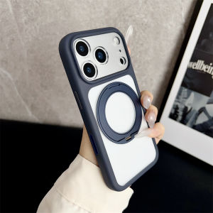 Magnetic Rotating Bracket Clear Phone Case For iPhone 17 Pro Max 17 17 Pro Frosted Transparent PC TPU Ring Stand Hard Back Cover