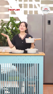 Bộ 2 nồi sâu chống dính bếp từ FIKA NEOFLAM Hàn Quốc Nồi sâu chống dính đế từ 18cm cán dài nồi nông chống dính đề từ 22cm (trắng ngà)