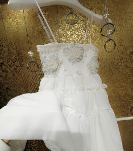 Classy Customized Fairy Good Quality Heavy Industry Stereo Sequin Flower Princess Puffy Pearl Suspender Dress