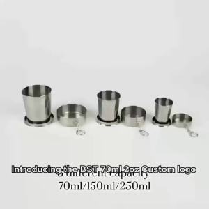 New#75/140/250ml Stainless Steel Folding Water Cup With Keychain Lid Outdoor Camping Portable Collapsible Retractable Teacup